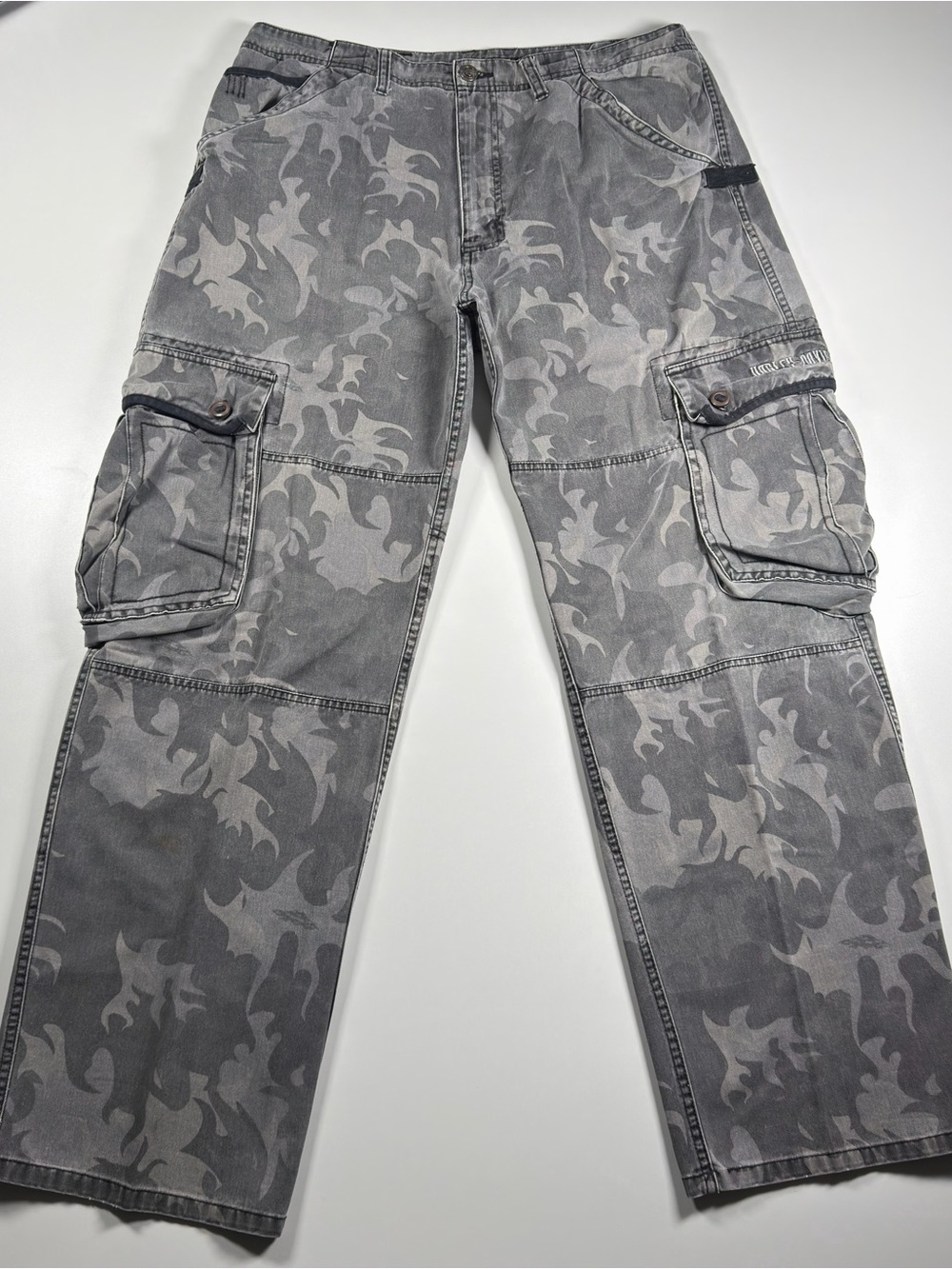 Harley-Davidson Gray Camo Utility Cargo Pants Embroidered Text Size 34x32 (34W)